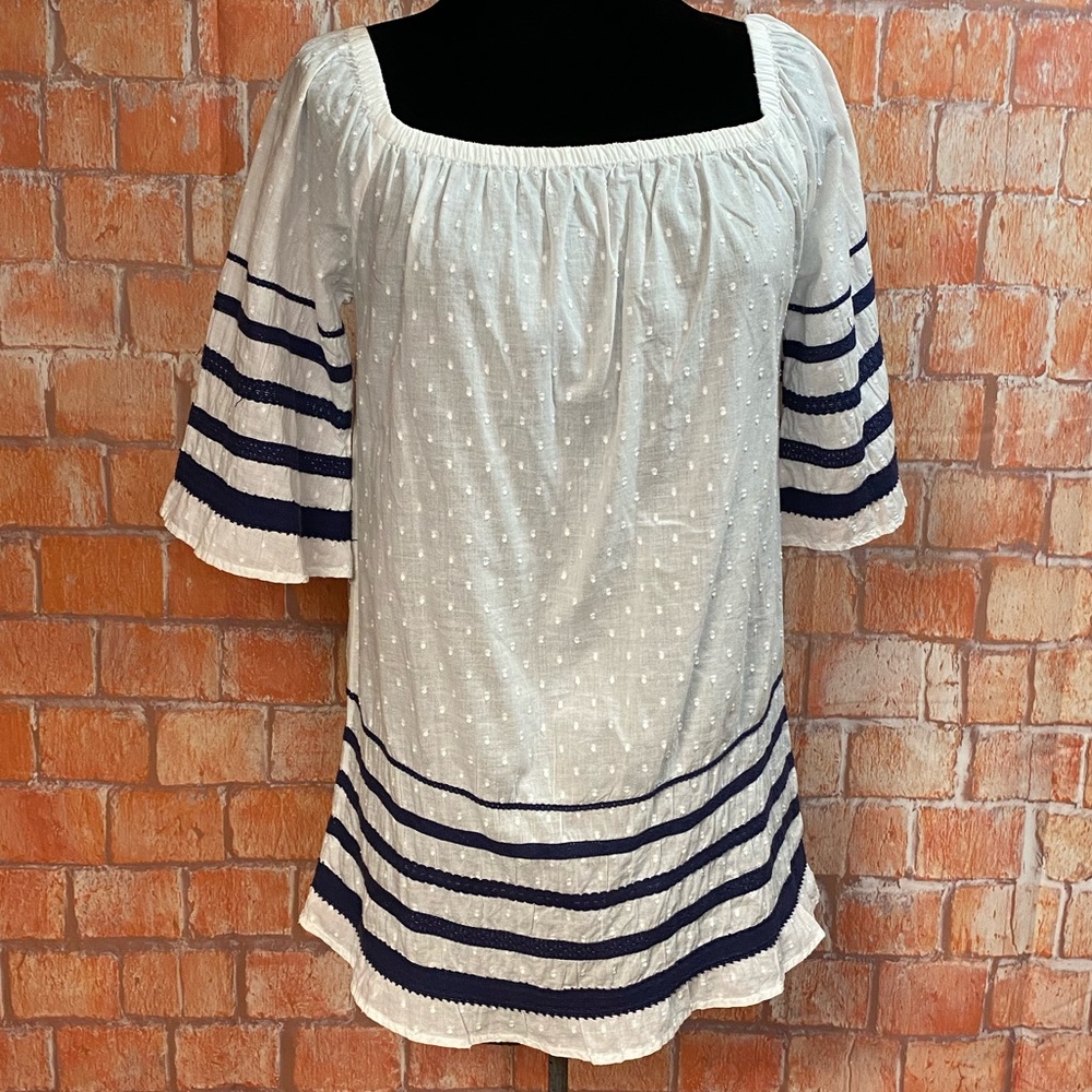 Hannah Swiss Dot Elastic Neckline Top